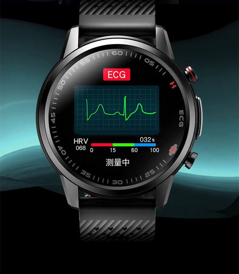 F800 black ECG blood pressure sports smart watch with 1.3 inch screen and TPU strap.