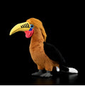 Soft brown necked hornbill plush toy standing 30cm tall on a white background