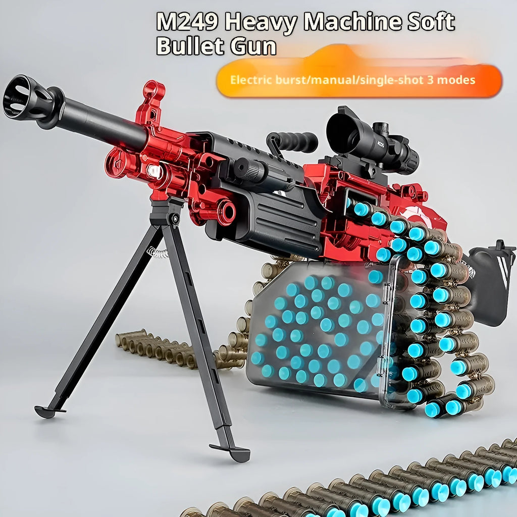 AMT M249 electric toy gun in blue white colour with soft elastic shells and round target