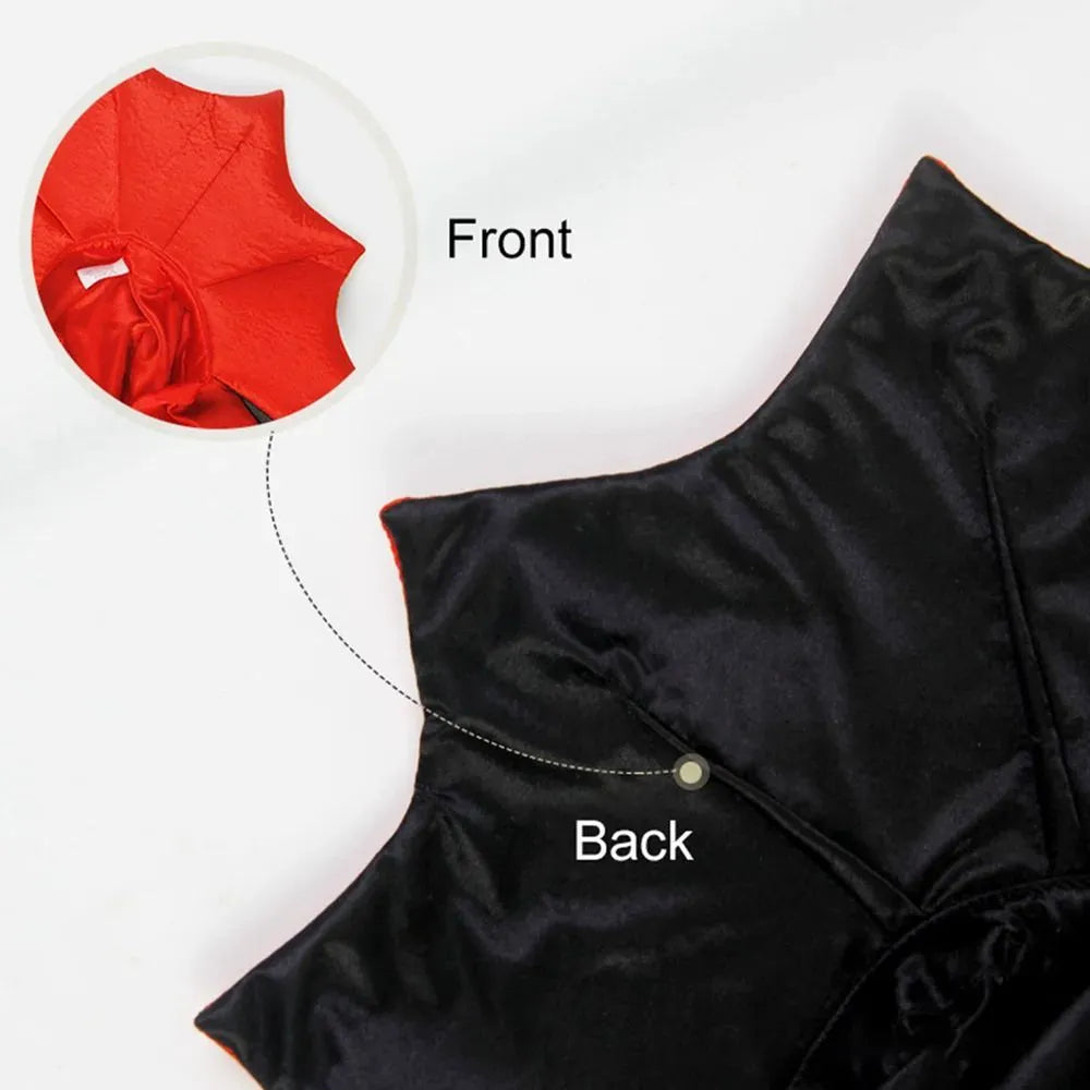Halloween vampire cloak costume for small pets in three sizes with back length measurements