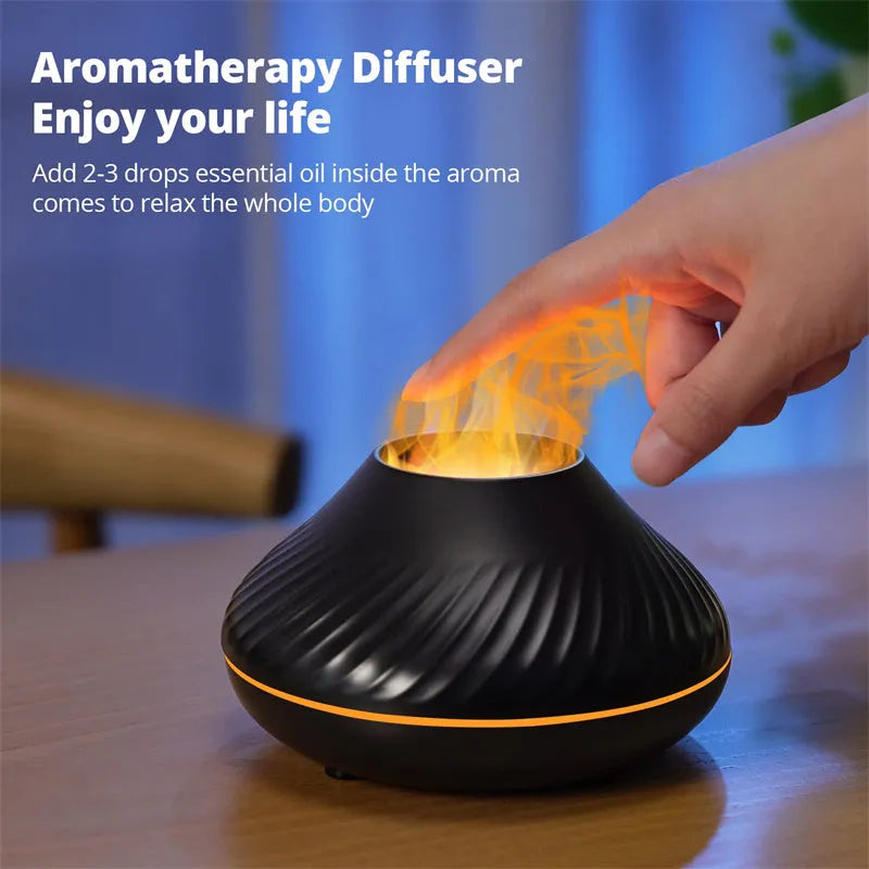 Beige and black USB-powered aroma diffuser with colour-changing LED light and water mist output