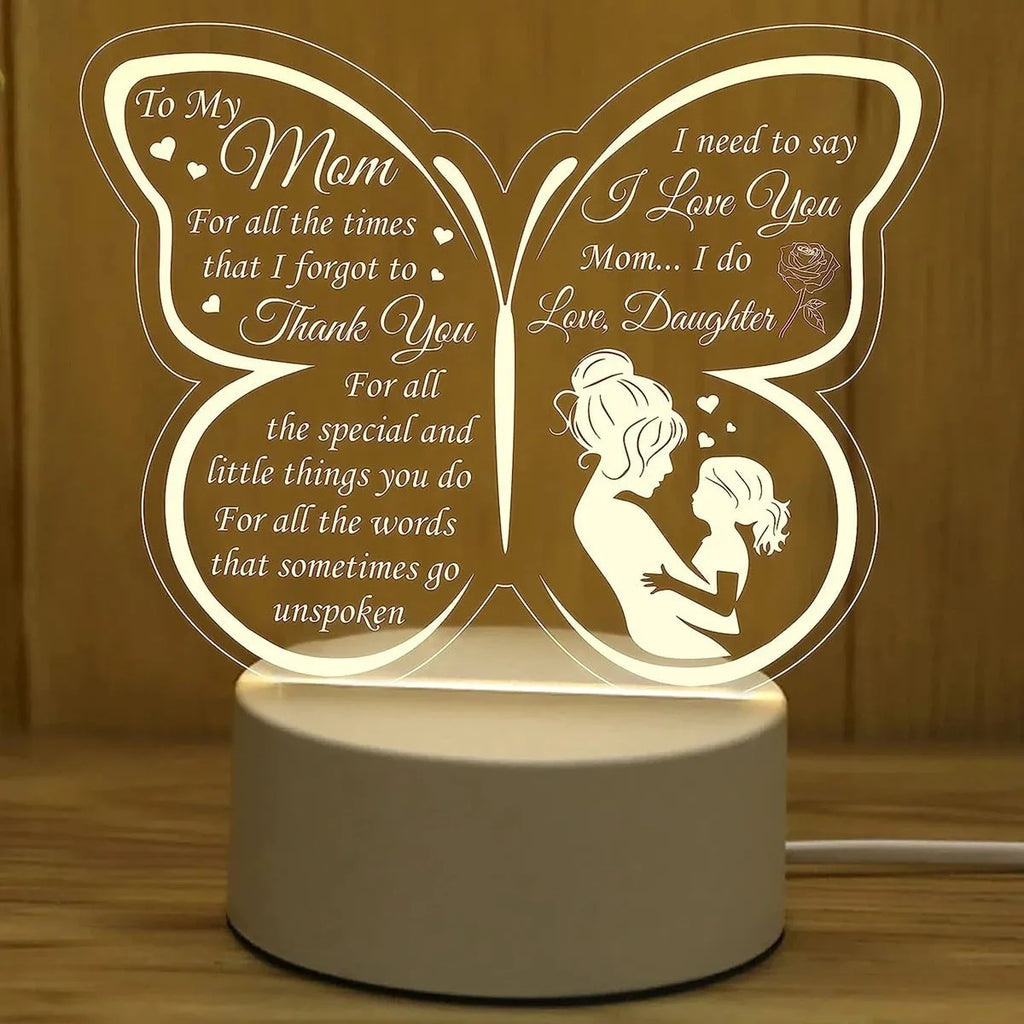 Heart-shaped acrylic table lamp with USB power and touch control, 160mm diameter with engraved love message