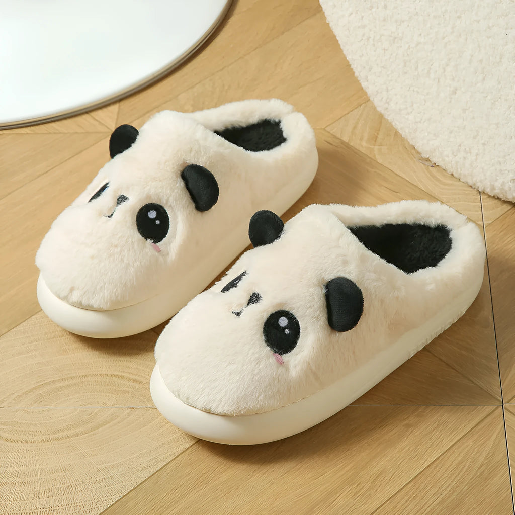 Panda design cotton linen toe ring slippers with soft PVC sole in adult sizes