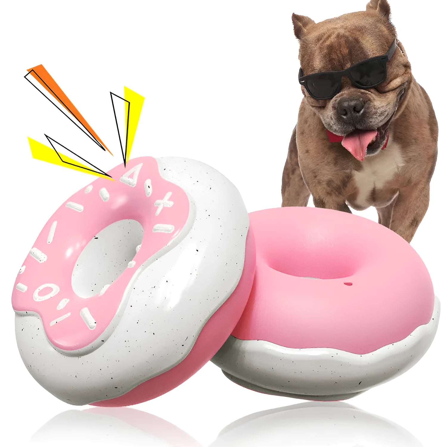 Donut-shaped dog toy for molar teeth cleaning with squeaker in TPR material