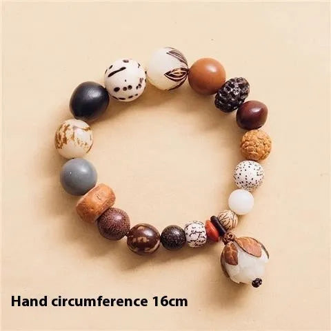 Traditional bodhi seed bracelet with 18 seeds in geometric pattern for unisex wear