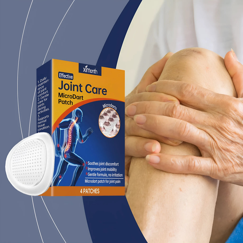 Box of four joint microneedle adhesive patches for nursing care with natural ingredients.