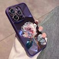 TPU phone case with detailed rose pattern and integrated sparkling camera lens film for iPhone protection