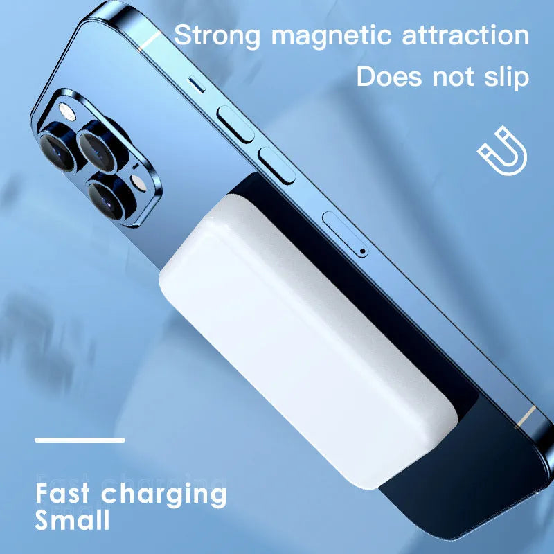 Pink magnetic wireless power bank showing dimensions of 100mm by 64mm.