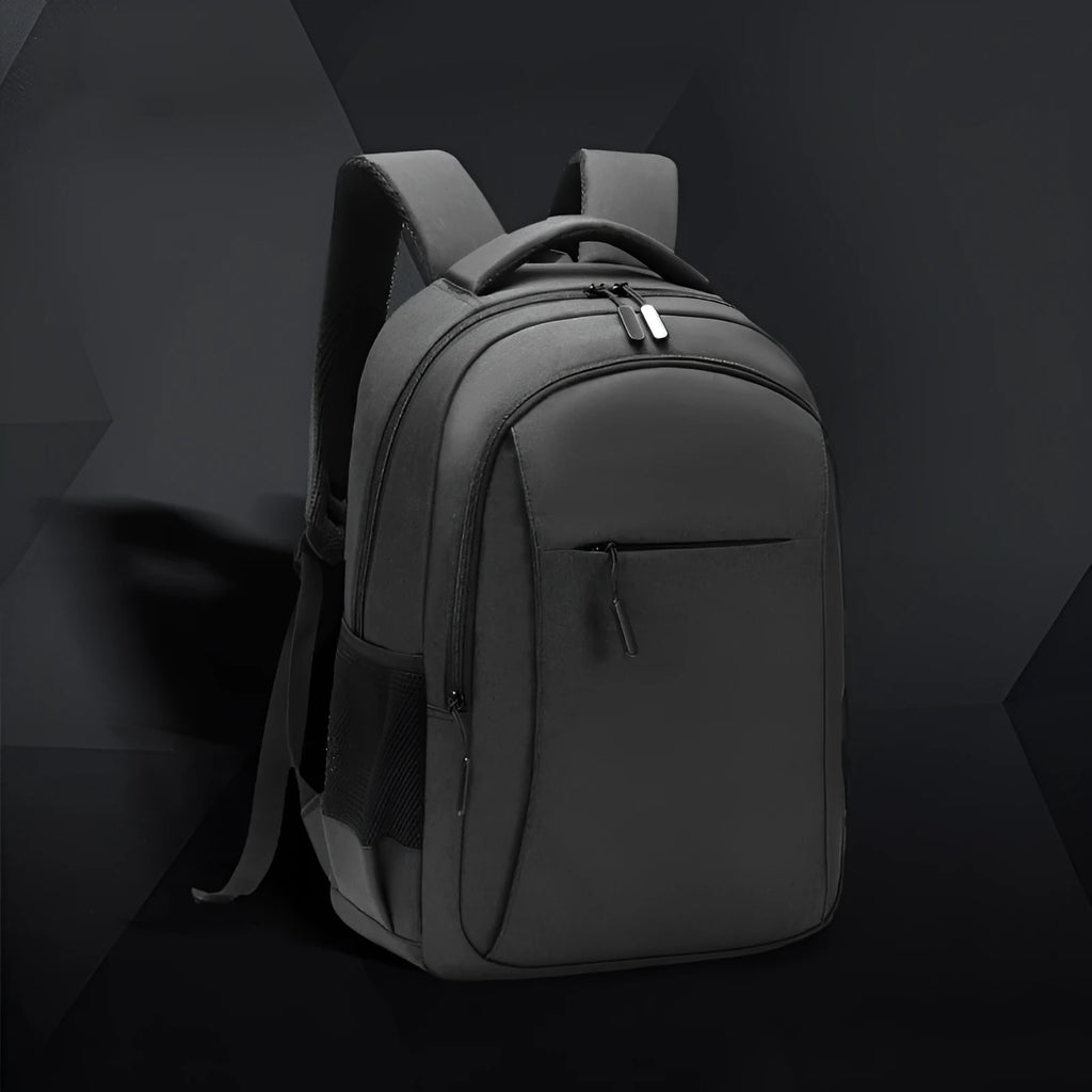 Men's large capacity Oxford cloth backpack in solid colour with sewing thread details, fits 17 inch laptop