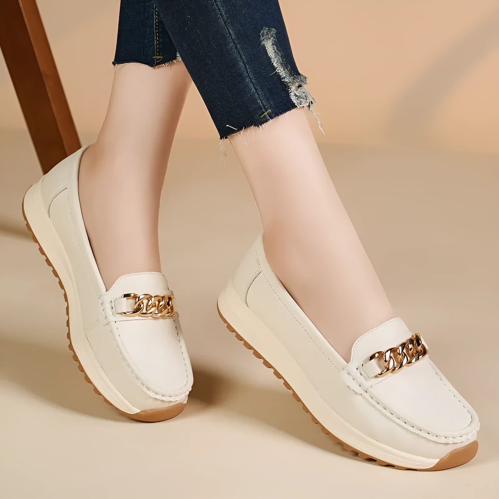 Women's one-pedal loafer PU upper round toe solid colour beige black brown blue casual shoe