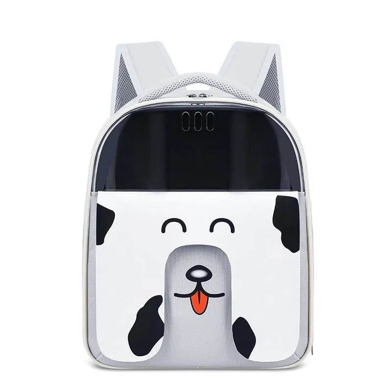 Large capacity portable pet backpack in PU PVC, available in pink, gray, beige, blue, green, for outdoor travel with cats and dogs