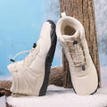 Five-finger waterproof fleece-lined hiking boots in beige, grey, black, or wine red with a rubber sole.