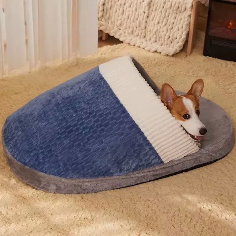 Blue dog nest sleeping bag with removable inner cushion for small to medium breeds