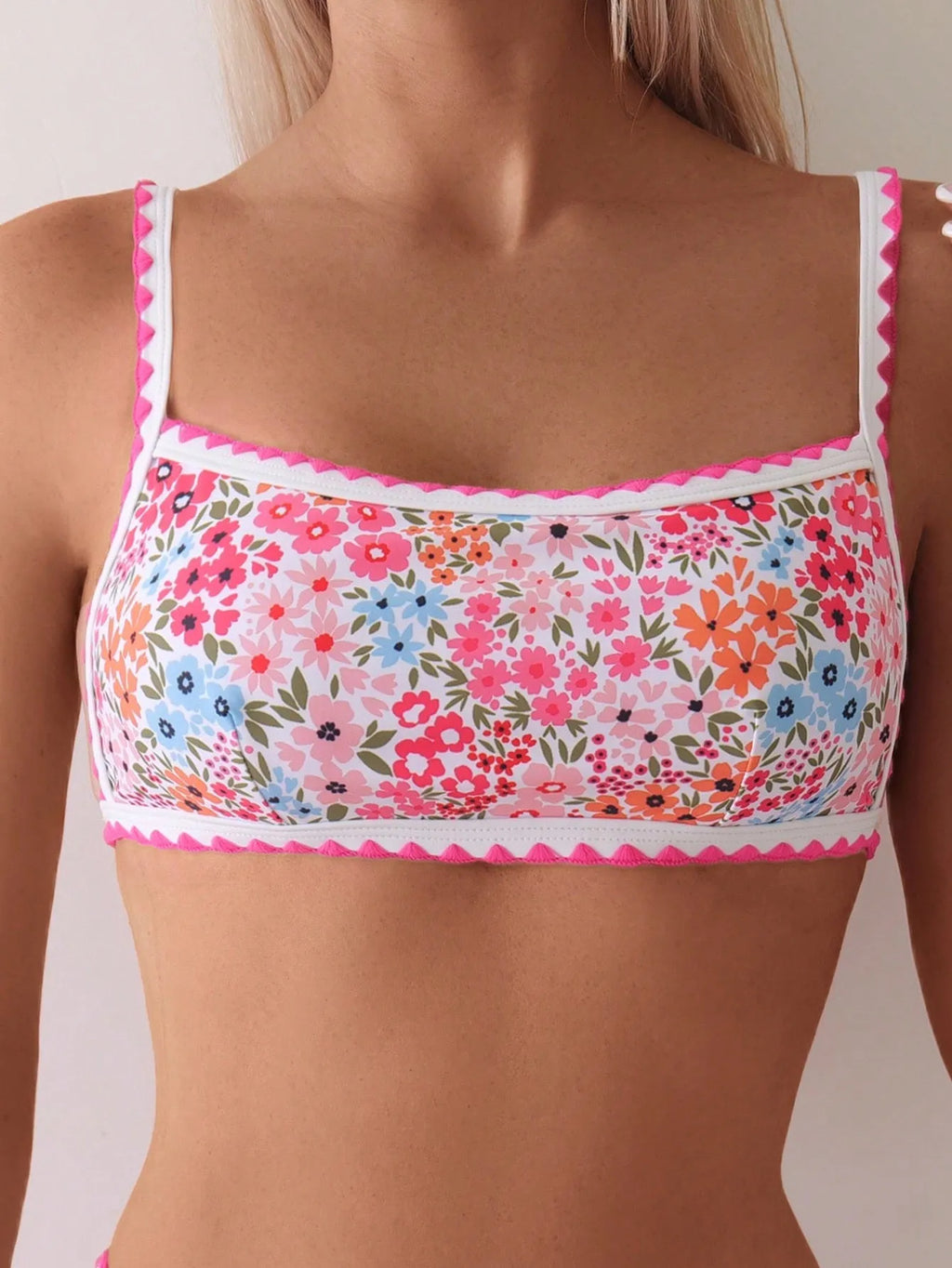 Women's printed lace-up bikini swimsuit with separate bra and briefs
