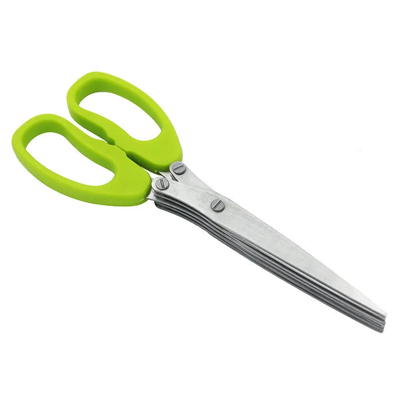 Green stainless steel five-layer kitchen scissors for chopping green onions and seaweed