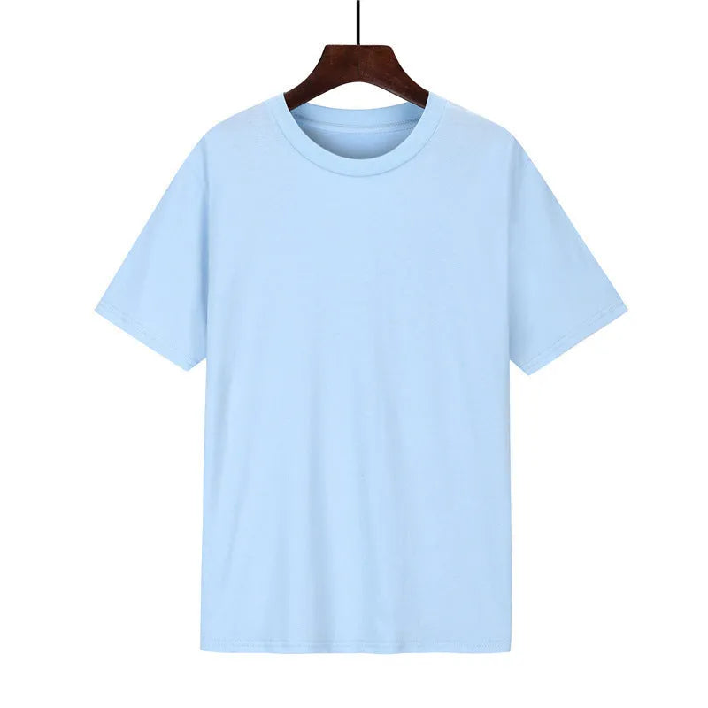 A man's loose-fitting black cotton T-shirt with short sleeves, laid flat.