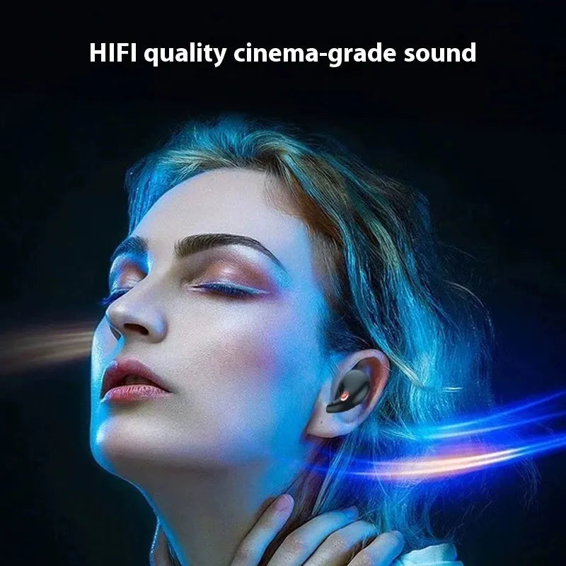 Mini J11 Bluetooth headset in black with charging bay, showing in-ear design and breathing light
