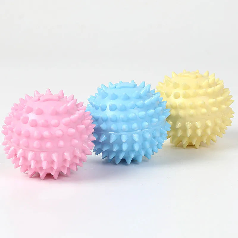 Blue TPR rubber dog chewing ball with footprint texture, 6cm diameter pet tooth cleaning toy