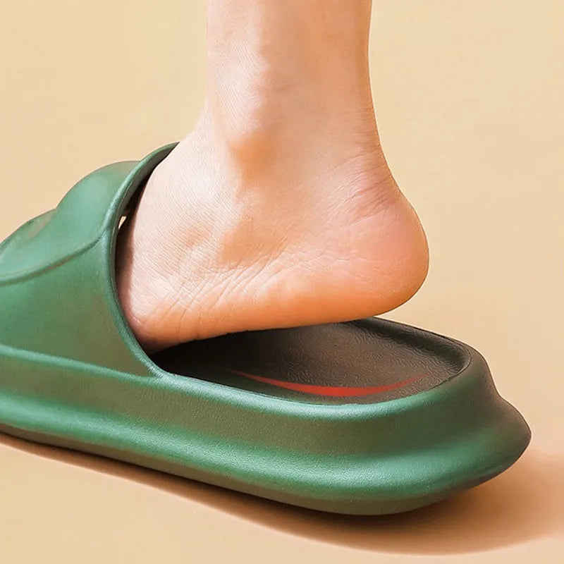 Soft EVA flip-flop slippers with a thick non-slip sole, shown in multiple colours on a white background.