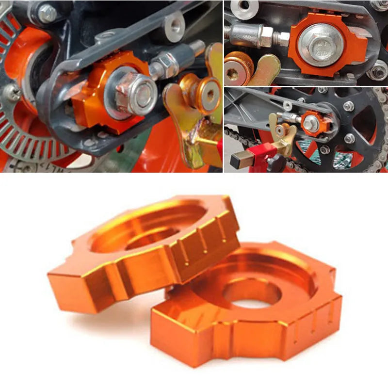 Orange KTM motorcycle rear fork regulator screw pair for Duke 200 390 990 models