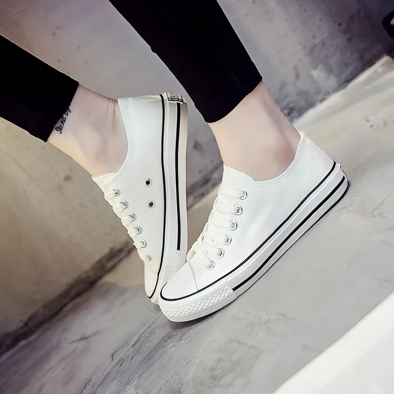 Women's solid-colour canvas shoes in black, white black, white red, or all black colour options