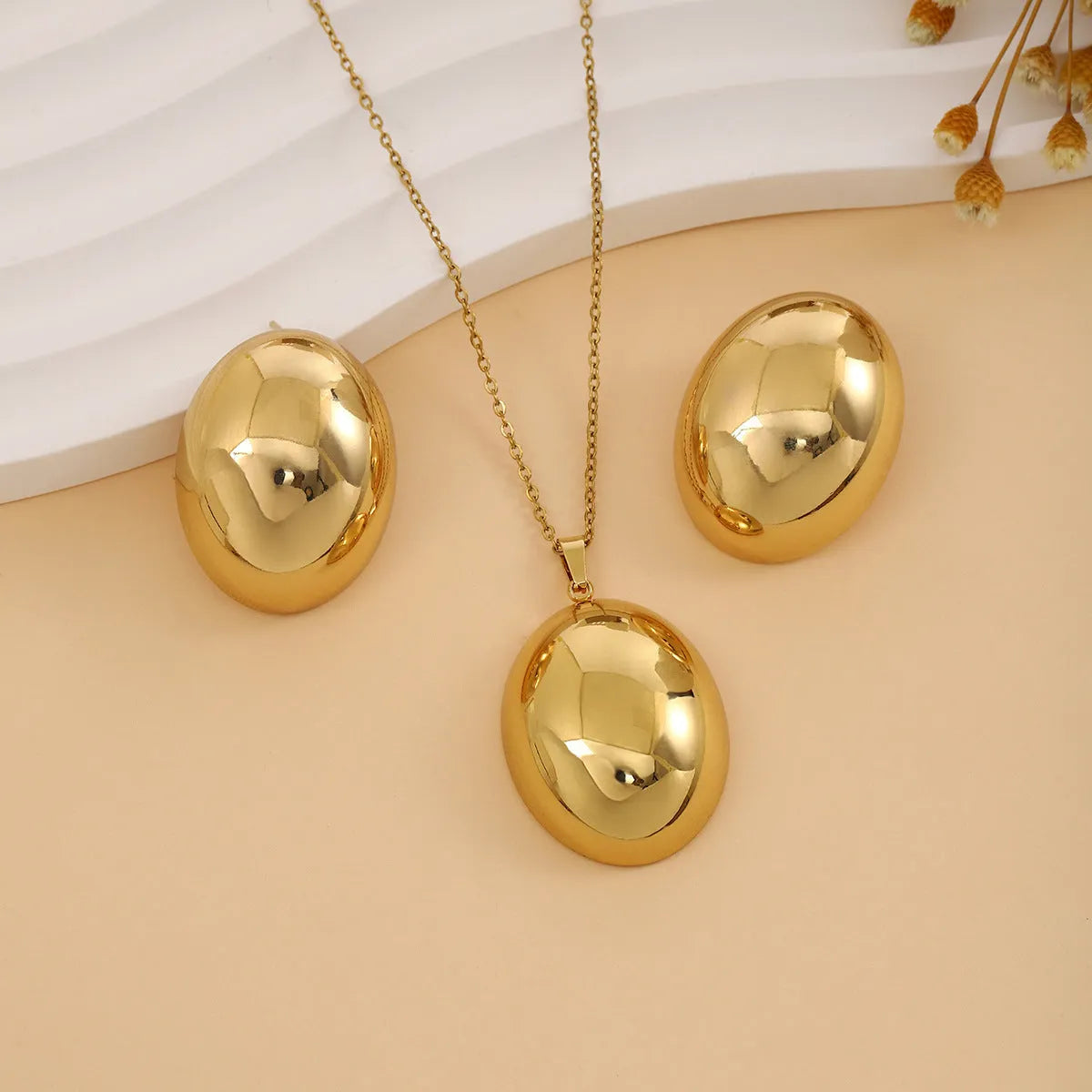 Geometric leaves texture flower love heart earrings and necklace set with stainless steel pendant and regular chain