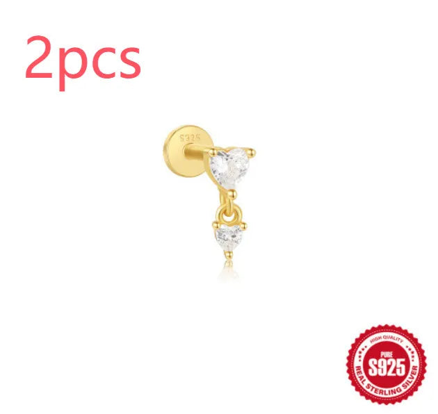 Sterling silver tassel ear studs with gold electroplating and XINGX inlaid detailing