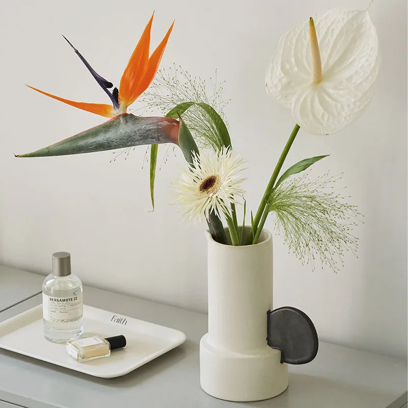 Fashion Simple Home medium ceramic vase in misty moon colour on a tabletop
