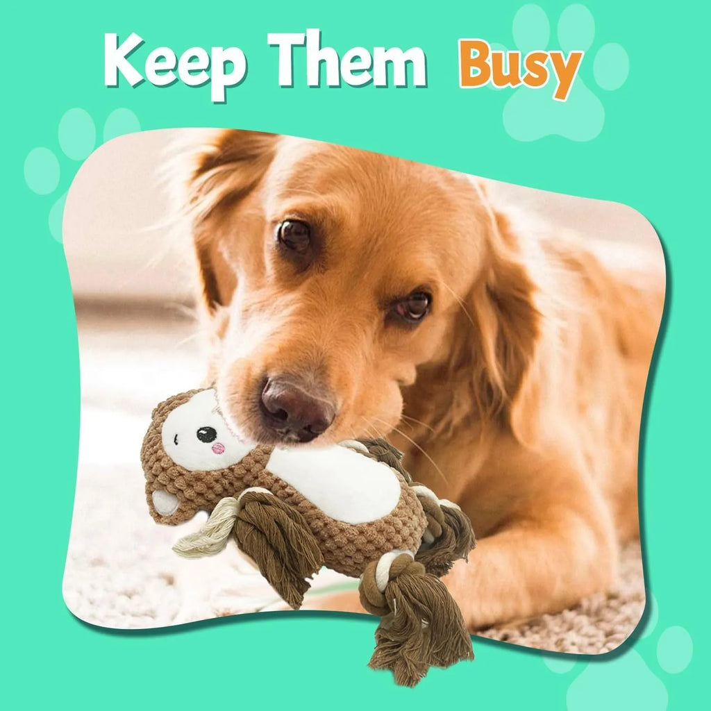 Lion and monkey plush squeaky dog toys bundle for medium large dogs