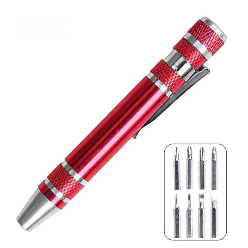 8-in-1 aluminium alloy screwdriver pen set in various colours with chrome vanadium steel shaft