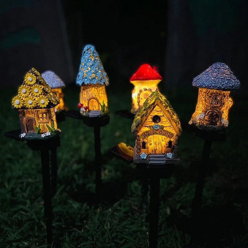 Outdoor flower-shaped solar LED light for garden and park decoration.