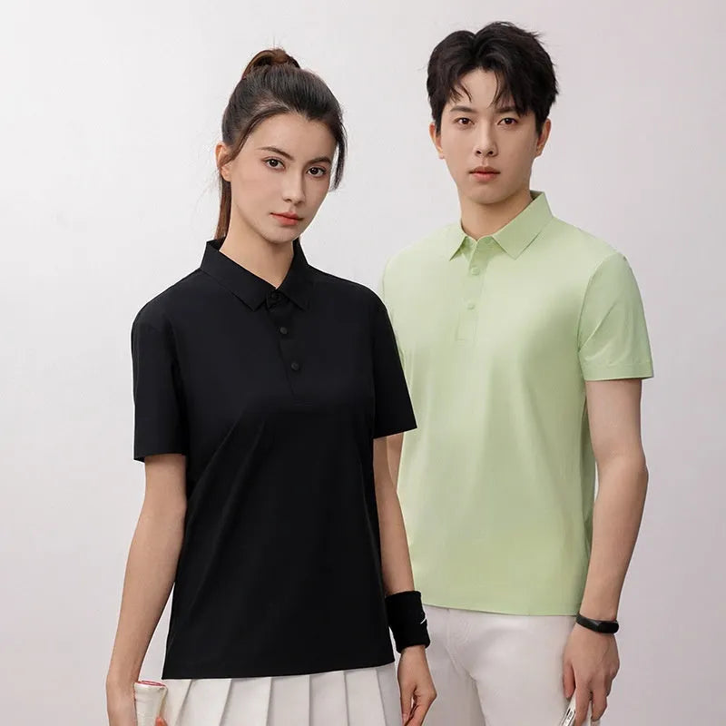 Men's seamless loose-fit brocade polo shirt in sky blue for summer sports.
