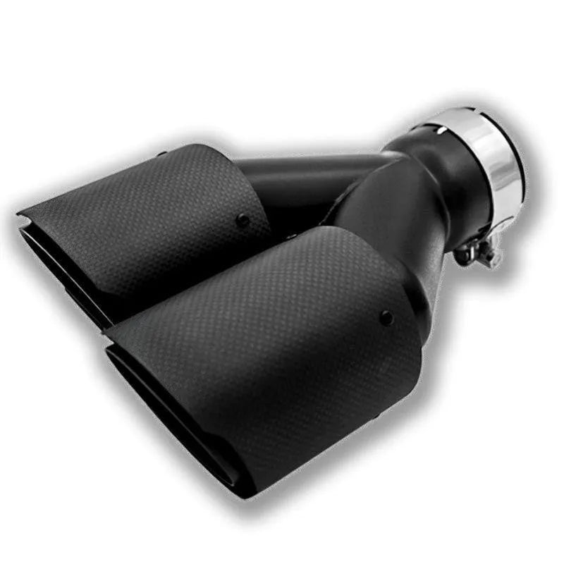 Black carbon fibre car exhaust pipe with dual outlet tail nozzle for vehicle modifications