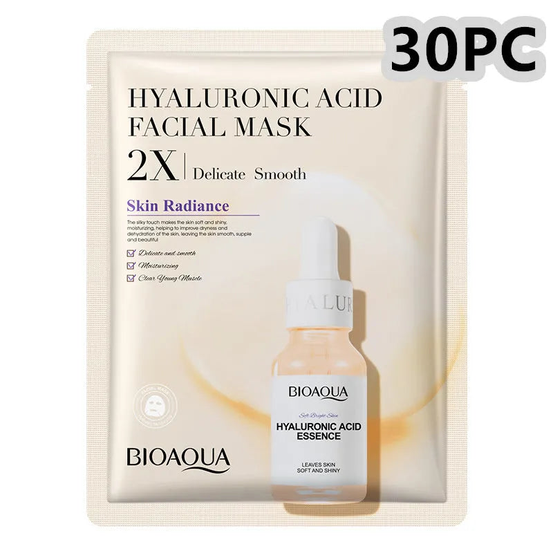 Collagen face sheet mask with 30g gel formula showing hyaluronic acid and Centella Asiatica variants