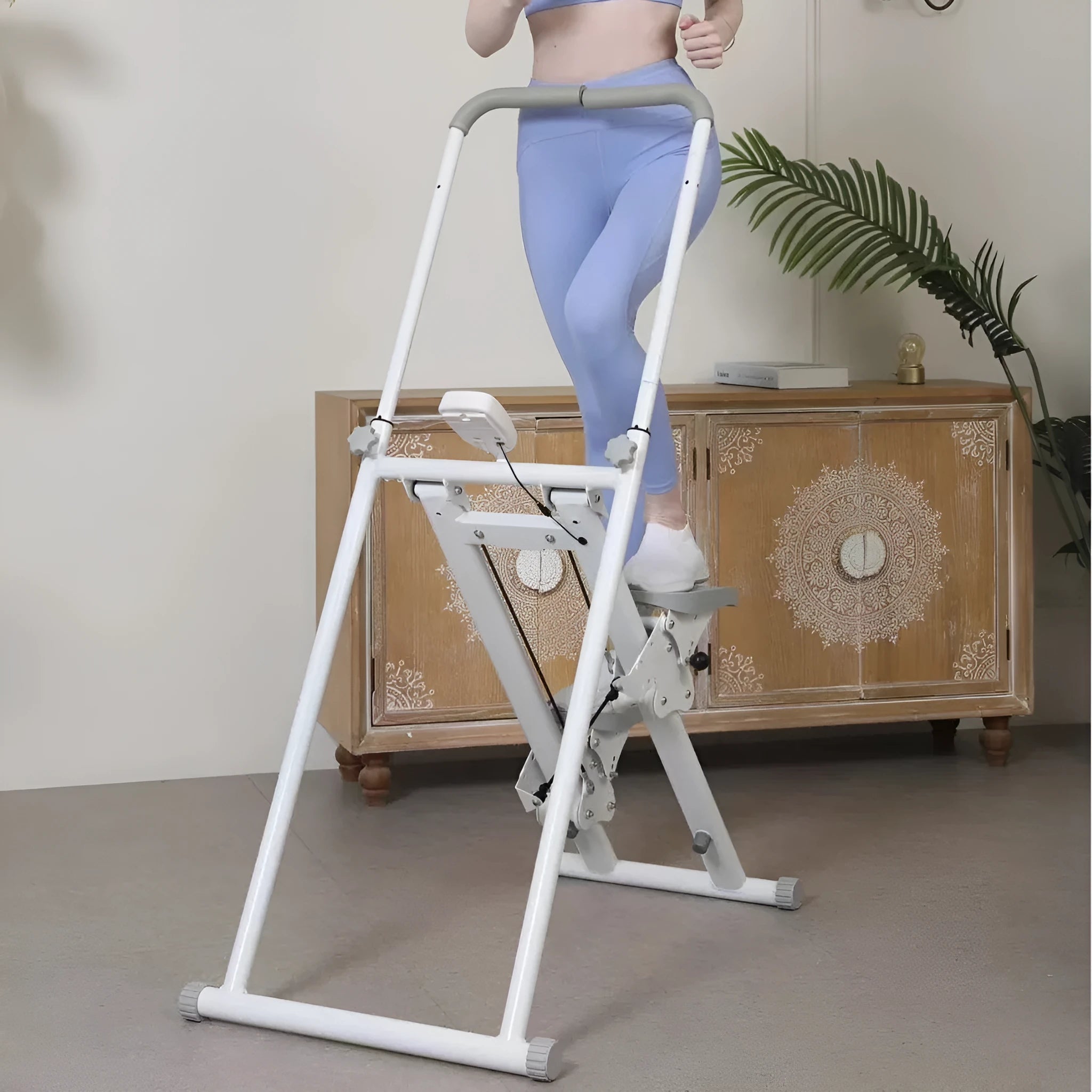 Starlight White foldable multi-function treadmill with climbing frame for home fitness