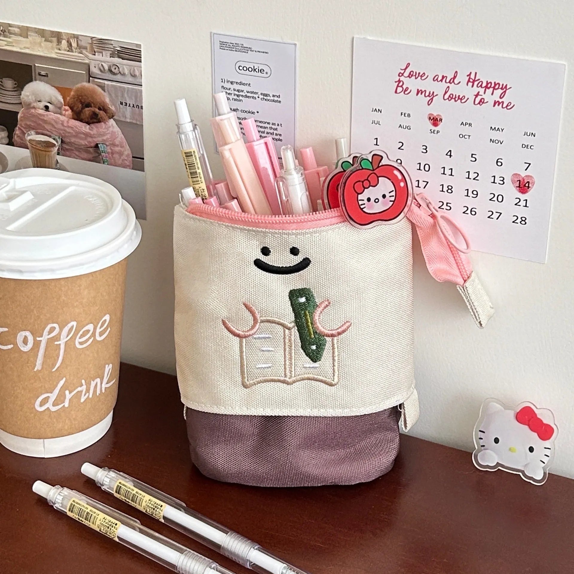 Brown cartoon Korean style collapsible pencil case with large capacity