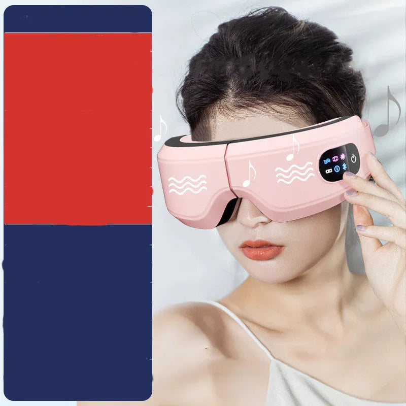 White eye massager with 16D airbag system, hot compress, and Bluetooth music for migraine relief