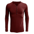 Men's solid colour cotton long sleeve T-shirt with Henry collar in blue