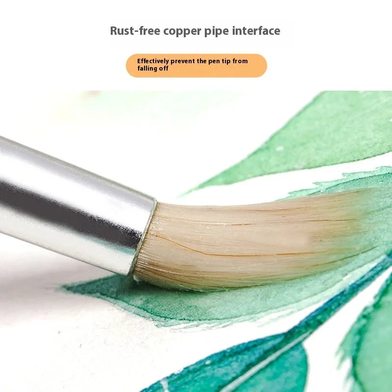 Set of six wooden-handled wool pointed hook line pen brushes for detailed art and calligraphy.