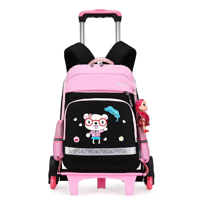 Korean detachable trolley school backpack in Oxford cloth with wheels, red and black colour options