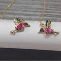 Women's long style bird hanging earrings with mixed zirconium wings in red, blue, and red lvzuan colours
