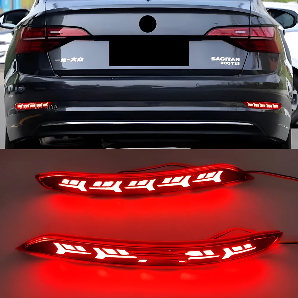 Volkswagen Sagitar rear bumper LED light with water flow pattern for brake and turn signals.