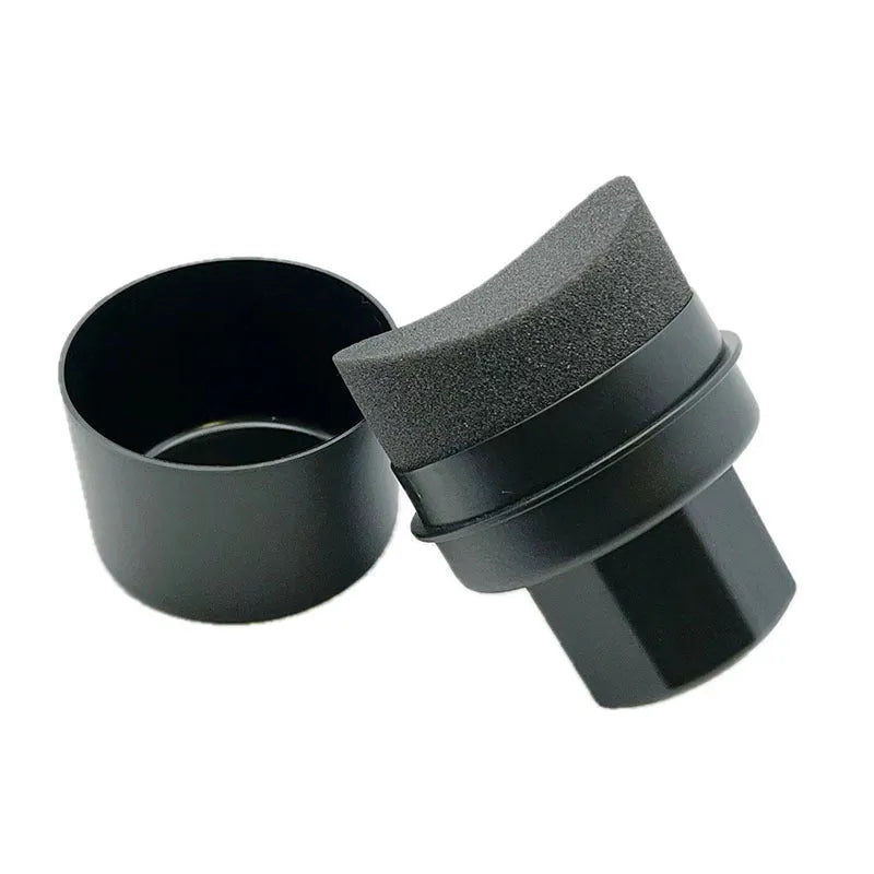 Hand-held black car tyre polishing sponge brush with a lid, showing high-density foam and PP plastic handle.