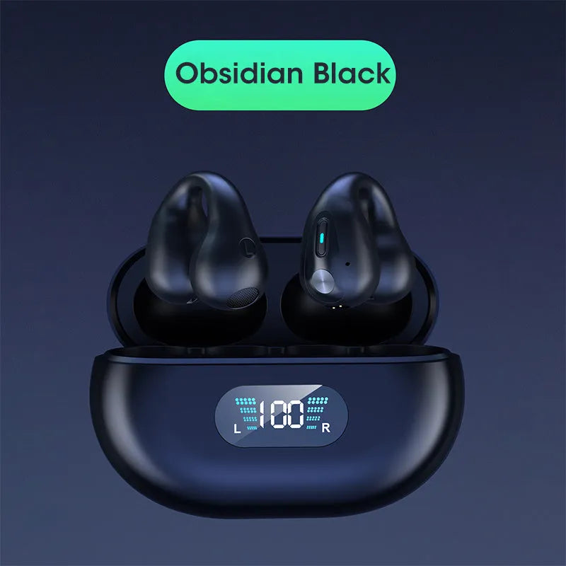 Bone conduction Bluetooth headset with ear clip design in black, white, or khaki colour options