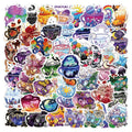 Colourful tea cup graffiti design waterproof stickers, 50-piece pack for luggage and scooter customisation.