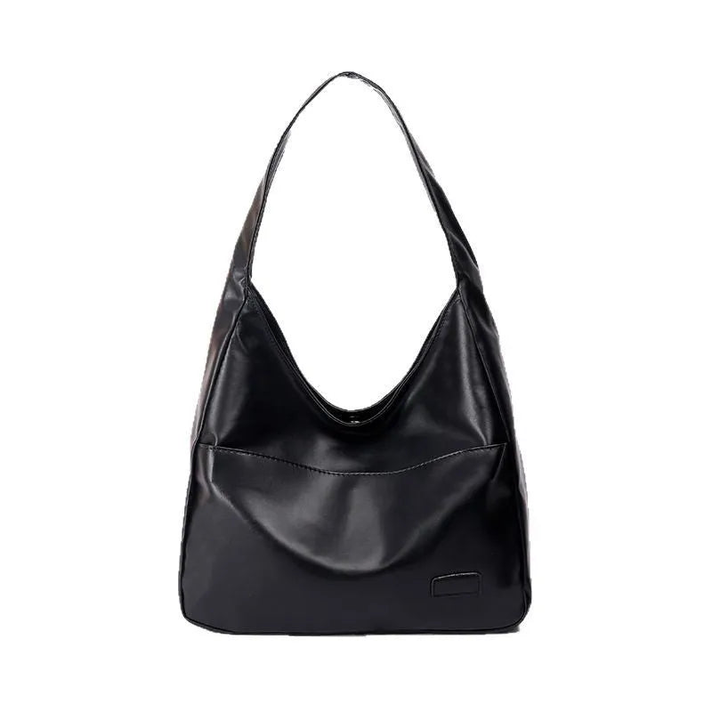 Women's soft PU shoulder bag in retro style with open pocket, shown in one of four colours
