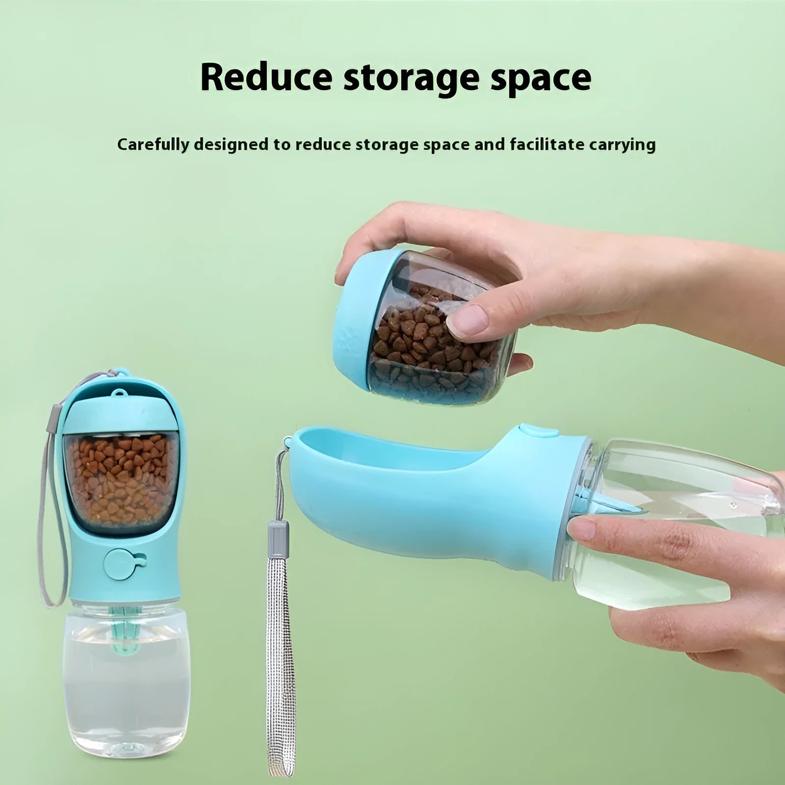 Portable dual-use dog drinking cup in blue colour with foldable design and water grain split