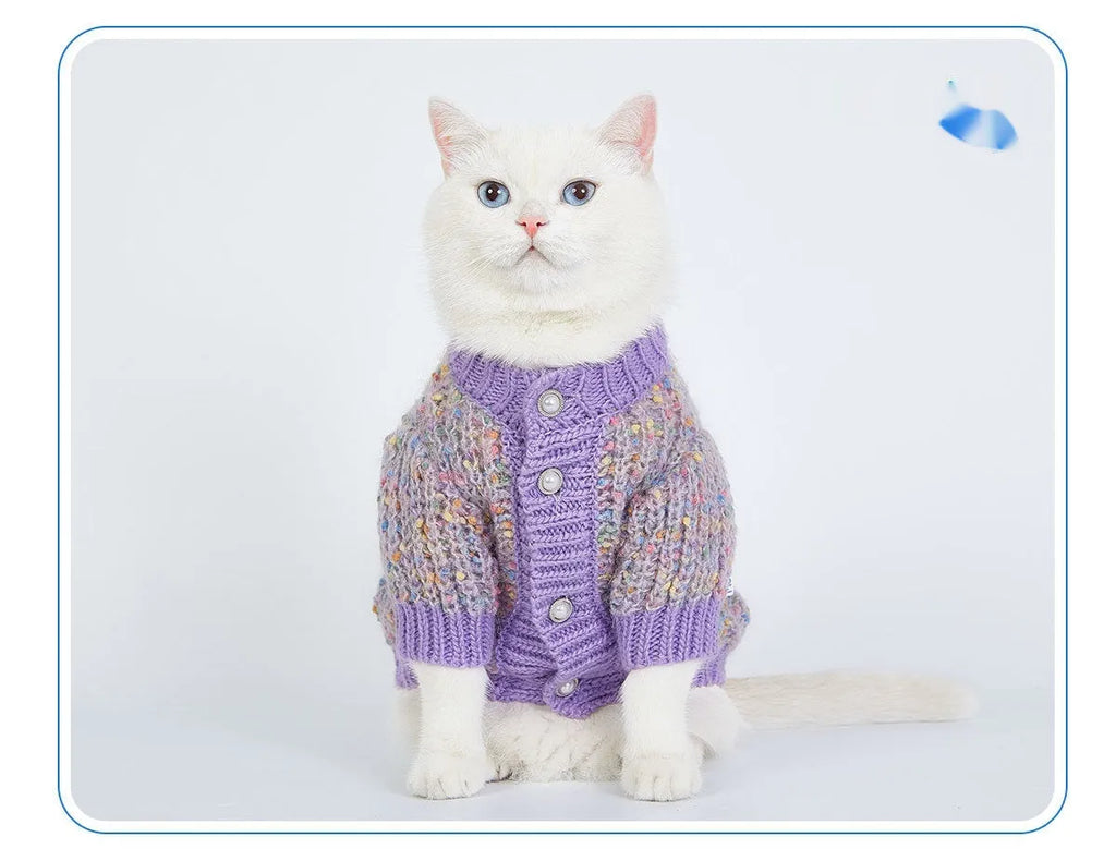Purple dog cardigan sweater for large breeds in soft polyester fabric