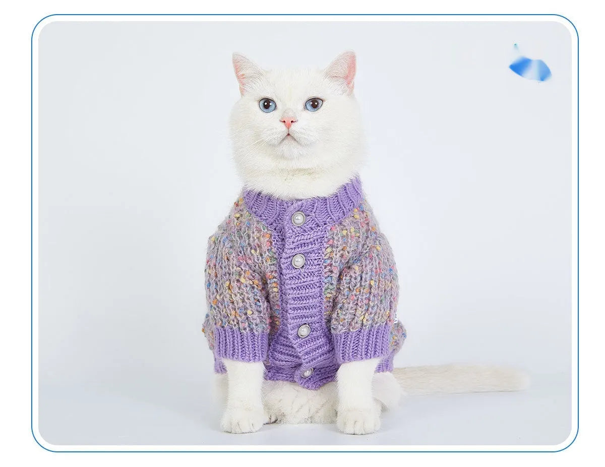 Purple dog cardigan sweater for large breeds in soft polyester fabric