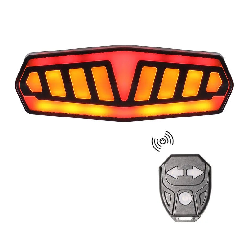 Remote control bicycle steering taillight with ABS waterproof housing showing multiple lighting modes